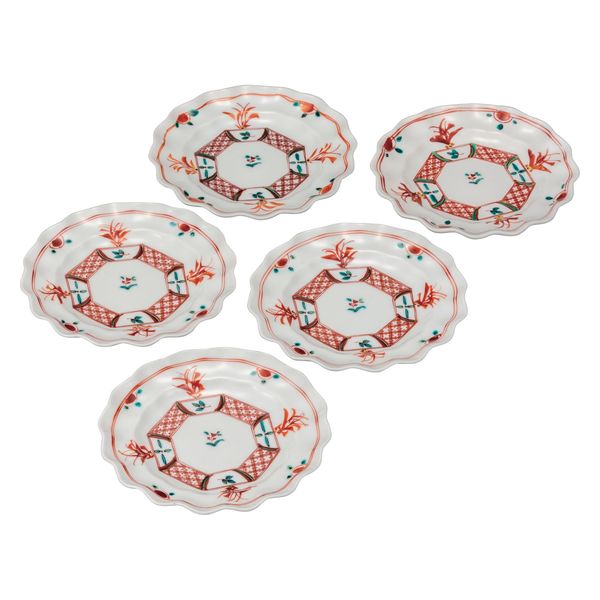 伊野正峰 日本の伝統工芸品【九谷焼】 5号皿揃 赤絵 (K9-144) (K8-118