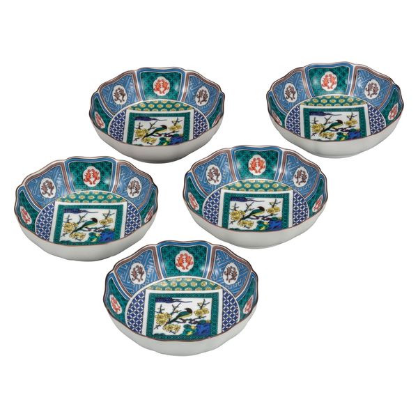 伊野正峰 日本の伝統工芸品【九谷焼】 5.2号小鉢揃 古九谷梅に鳥 (K9