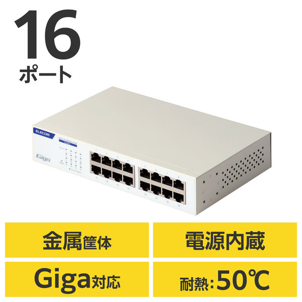 スイッチングハブ 16ポート ギガ LANハブ 金属筐体 電源内蔵 ループ
