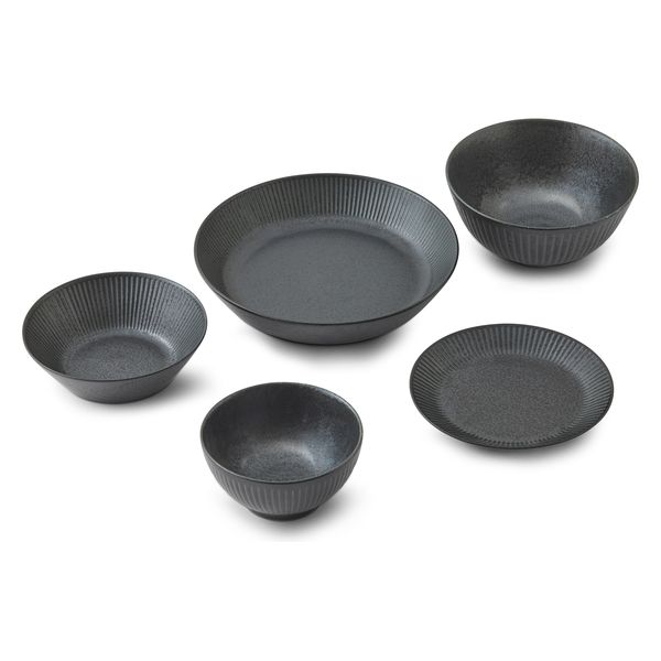 アイリスオーヤマ 食器 5点セット ブラック MNW-5S 1セット(5個入