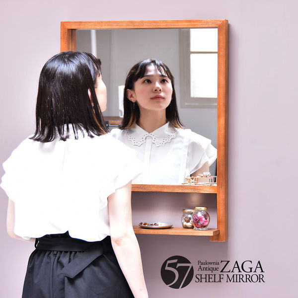 パシフィックファニチャー ステンレス製ミラー ウォールミラー 棚付き