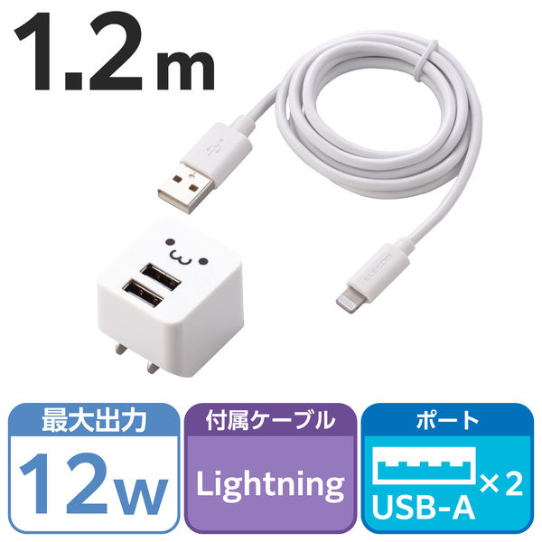 iPhone 充電器 12W USB-A2ポート ライトニングケーブル付属 1.2m 白