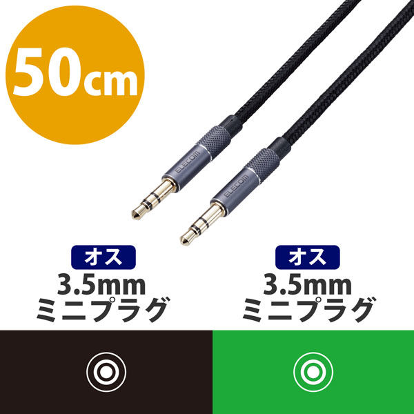 ステレオミニプラグ AUX オーディオケーブル φ3.5mm 50cm 高耐久