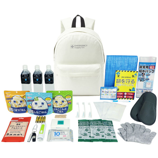 ピースアップ 30点防災セット (リュック:ホワイト) set10001476PW 1