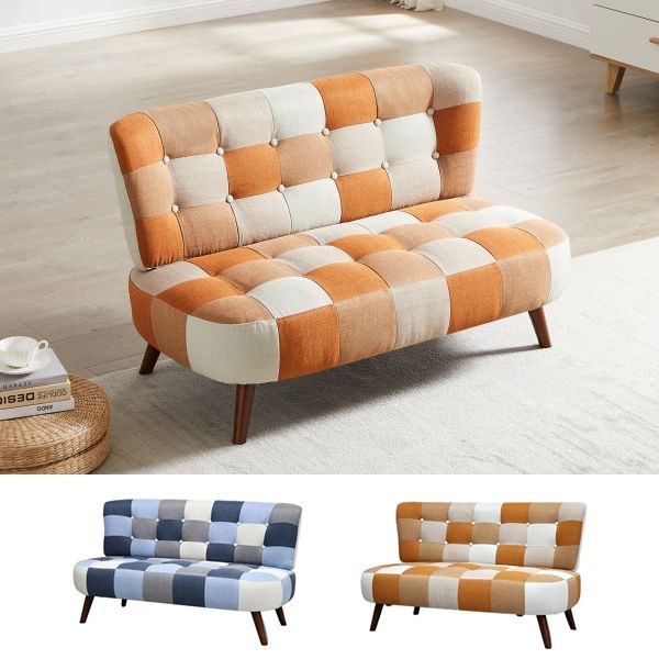 軒先渡し】URBAN パッチワークソファ 2人掛 幅1190mm オレンジ SM-2121