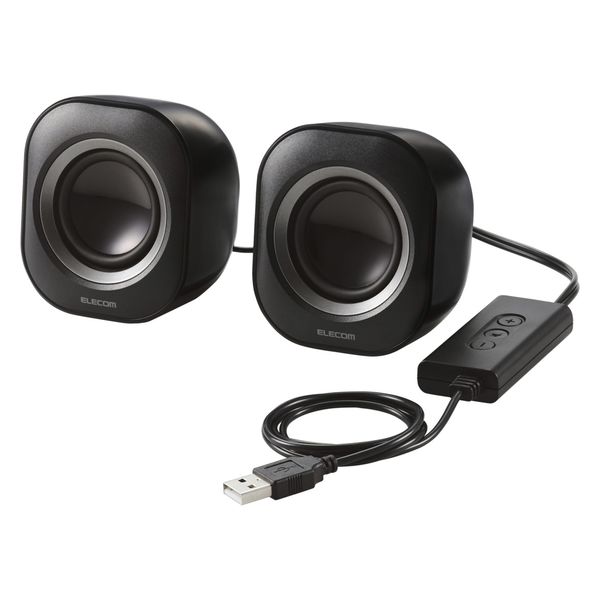 PCスピーカー 有線 USB-A接続 小型 ステレオ ブラック MS-P08USB3BK 1