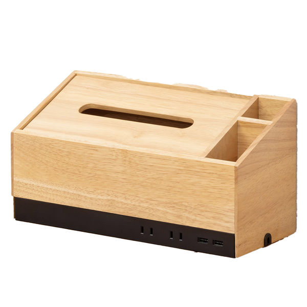 トップランド 天然木 収納ボックス デスクオーガナイザー ティッシュ