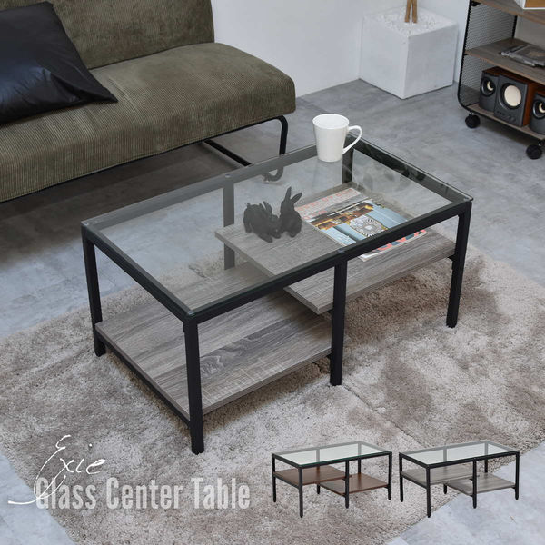 軒先渡し】B.Bファニシング Exie ガラスセンターテーブル グレー