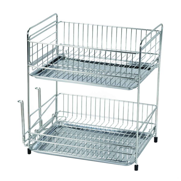 パール金属 水切りラック 2段 ステンレス製 まな板受け付き アット