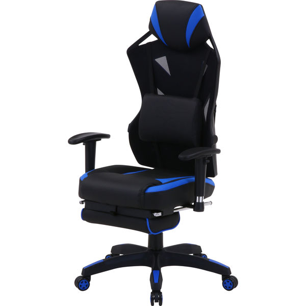不二貿易 レイズ メッシュゲーミングチェア フットレスト付き ブルー