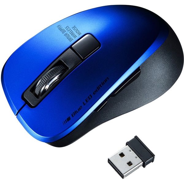 サンワサプライ 静音ワイヤレスブルーLEDマウス 5ボタン ボタン機能