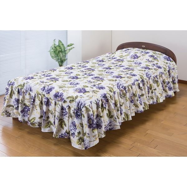 リードカキノ 花柄ベッドカバー（フローレンス） ブルー シングル