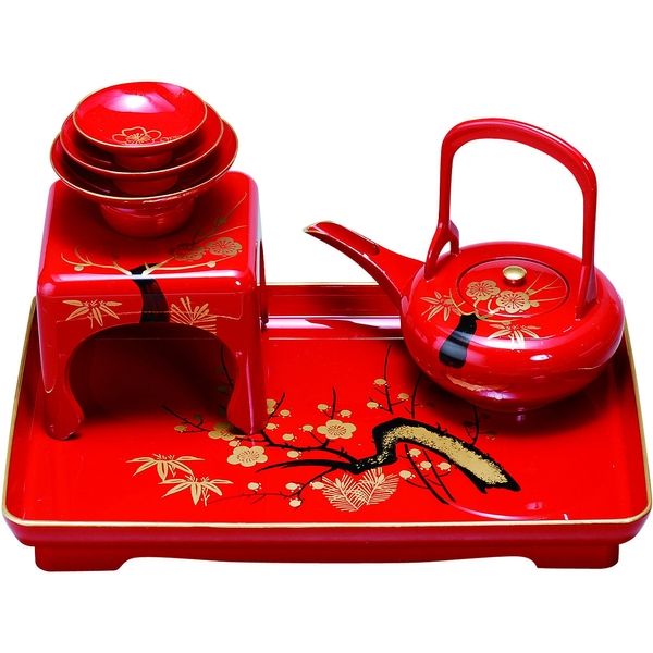 会津塗 お屠蘇用 屠蘇器（とそき）セット 朱塗 1セット（直送品