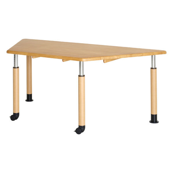 軒先渡し】貞苅椅子製作所 高齢者施設向け木製テーブル台形 高さ調節