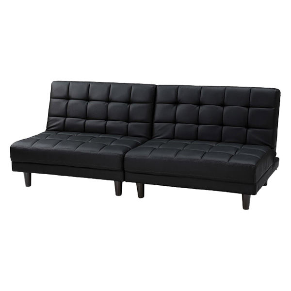 谷村実業 2分割ソファベッド ブラック PVCレザー ソファ ベッド カウチ