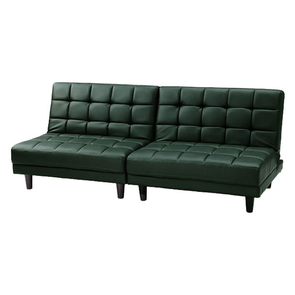 谷村実業 2分割ソファベッド グリーン PVCレザー ソファ ベッド カウチ