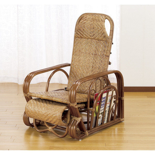 ファミリー・ライフ 天然籐リクライニングチェア（マガジンラック