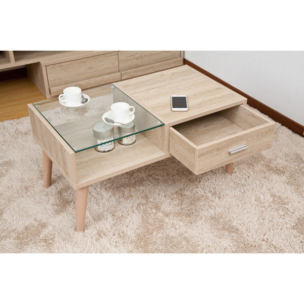 URBAN センターテーブル オーク 天板強化ガラス天板（5mm） 幅795×奥