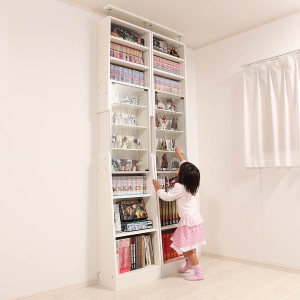充英アート 天井つっぱり本棚 サブカルラック 鍵付 ガラスディスプレイ