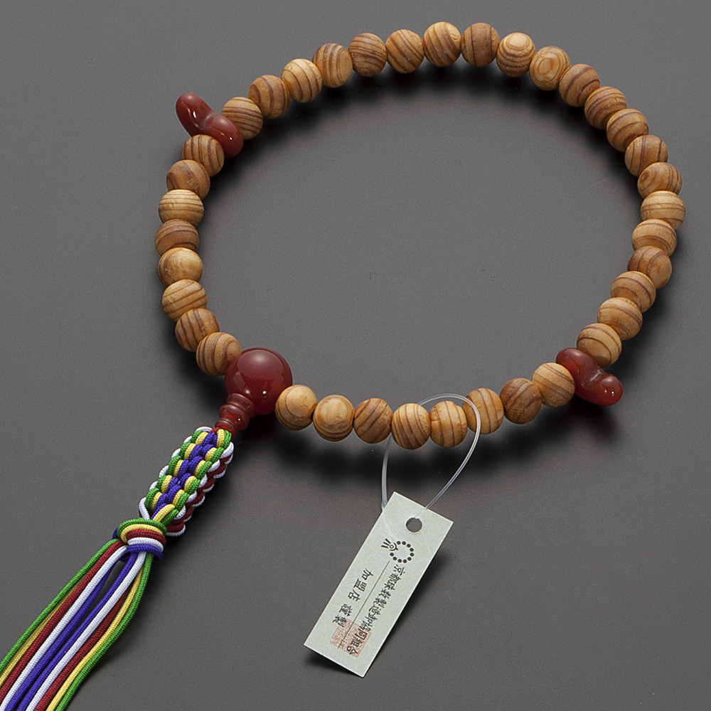 神道用数珠【女性用】桧（ひのき）瑪瑙（メノウ）仕立 2天勾玉 8mm玉