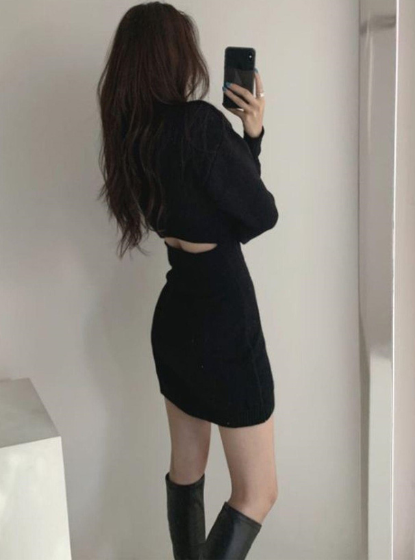 ケーブル編みバックオープンニットミニワンピース[cu367] | レディース