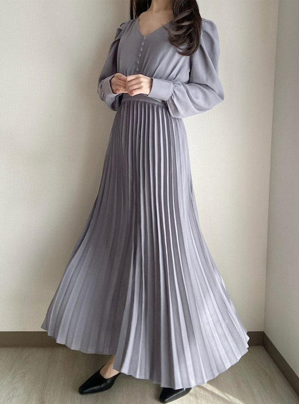 プリーツ切替Vネックワンピース[al97] | レディースファッション通販の