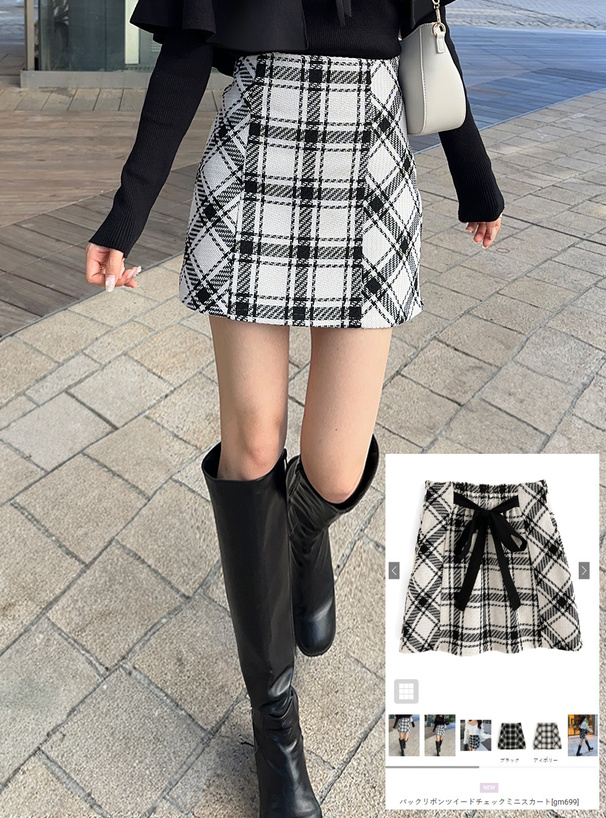 プリズムストーン ミニスカート チェックトップス パニエ ブーツ