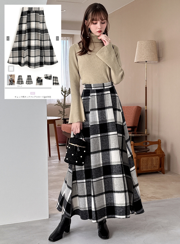 チェック柄タックフレアスカート[gm757] | レディースファッション通販