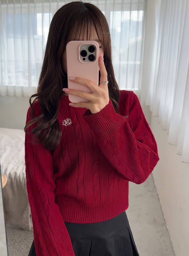 ケーブル編みロゴ刺繍ニットトップス[gn316] | レディースファッション