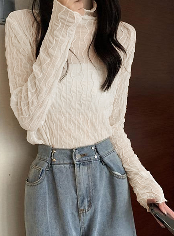 ウェーブモックネックメロウシアートップス[dk909] | レディース