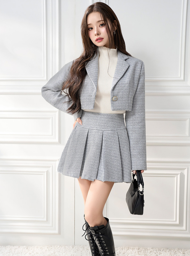 フリージア ラメツイードジャケット×プリーツミニスカートセットアップ