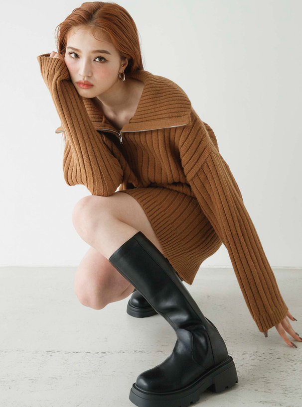 ハーフジップリブニットワンピース[dr638] | レディースファッション