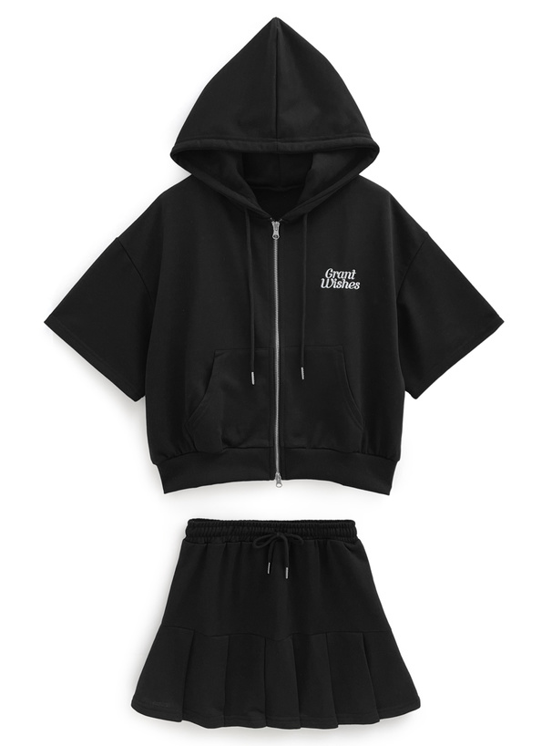 パーカー×プリーツミニスカートスウェットセットアップ[fu166