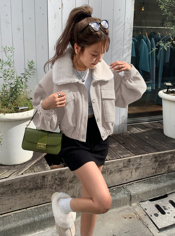 ボア襟ショート丈ジャケット[kz569] | レディースファッション通販の