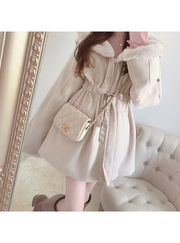 ファーフードドロストリボンコート[kz575] | レディースファッション