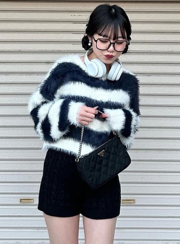 ボーダー柄フェザーニットトップス[kz393] | レディースファッション