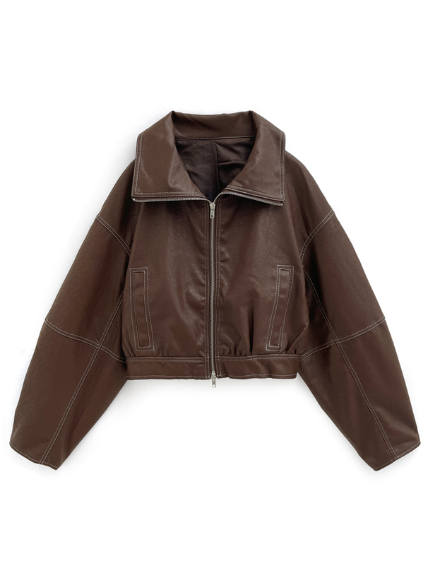 襟2Way配色ステッチダブルジップレザーブルゾン[on258] | レディース