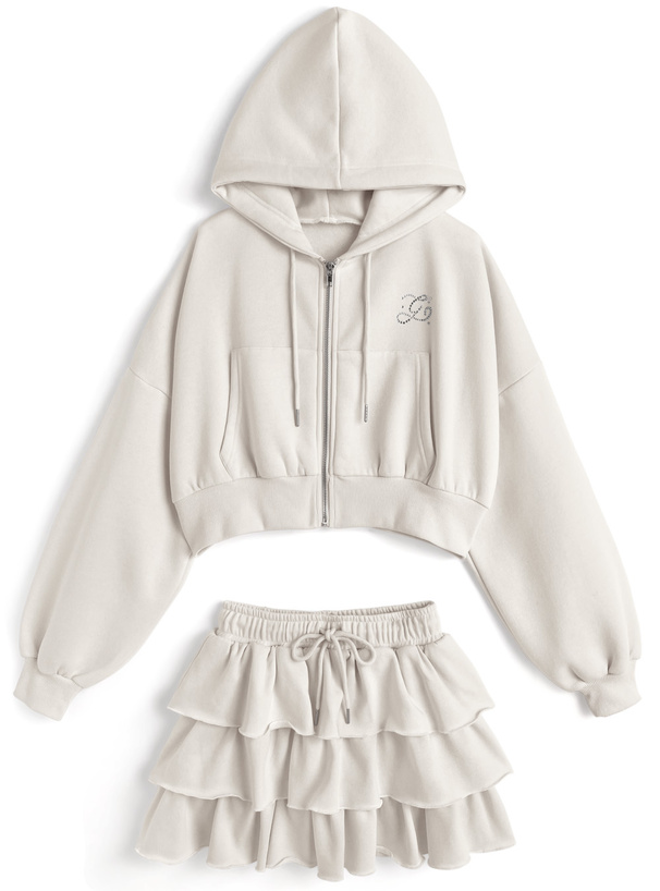 ラインストーンロゴパーカー×ティアードフリルミニスカート[pm744