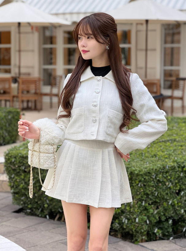 ジャケット×プリーツミニスカートツイードセットアップ[ta203