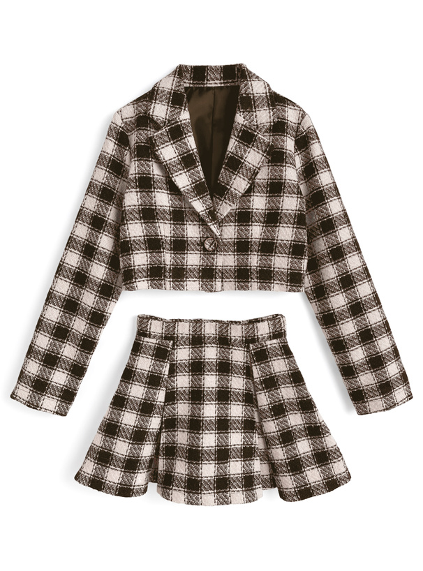 チェック柄ジャケット×インパン付きミニスカートセットアップ[ta307