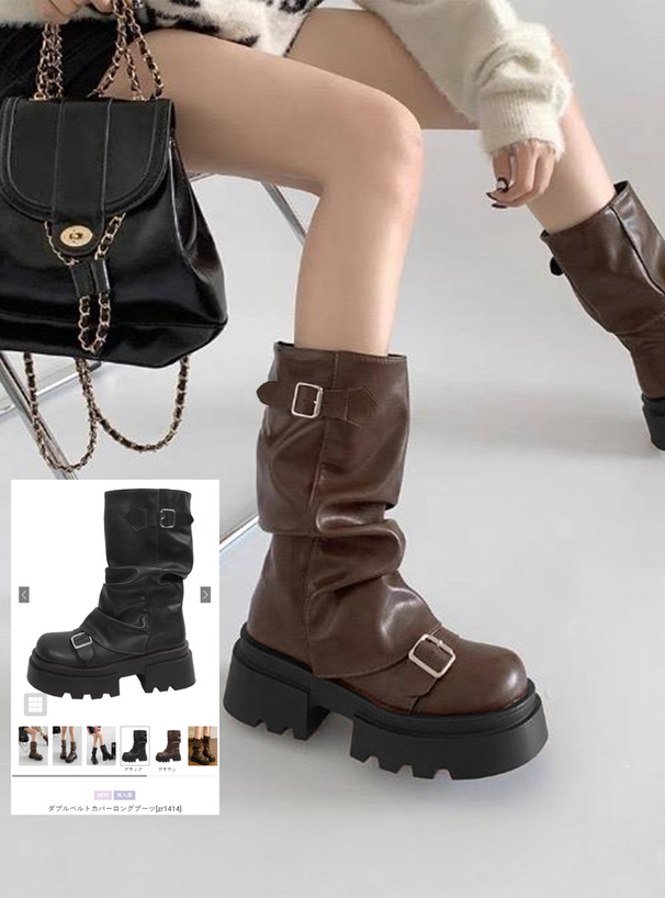 ダブルベルトカバーロングブーツ[zr1414] | レディースファッション