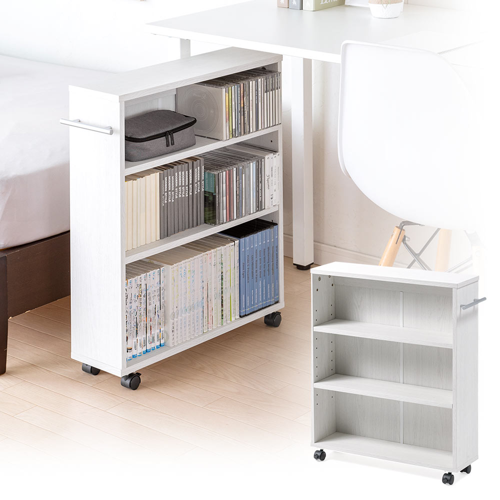キャスター付き】 すきま収納ラック （3段/スリムワゴン） 本棚