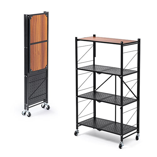 折りたたみラック 4段（スチール・ワゴン・シェルフ・キャスター付き