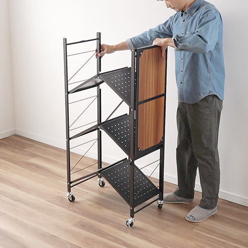 折りたたみラック 4段（スチール・ワゴン・シェルフ・キャスター付き