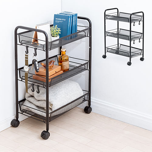 キッチンワゴン（3段・キャスター付き・移動式・組立簡単・スチール