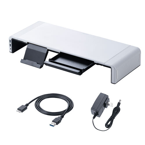 モニター台（USB・USB-C・引き出し付・幅3段階調整対応・机上・白