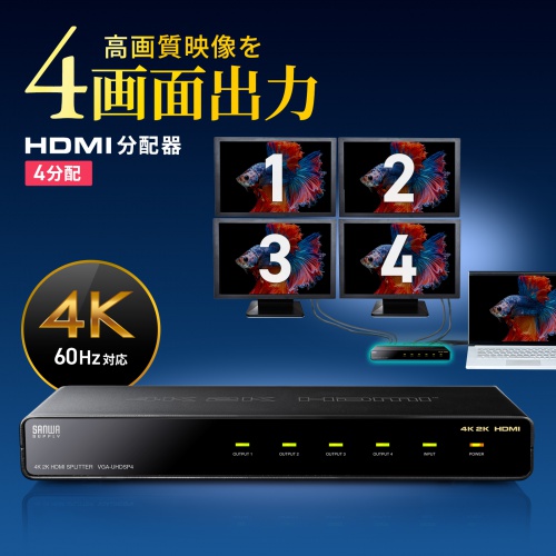 HDMI分配器（1入力・4出力・4K・2K・カスケード接続・同時出力） VGA