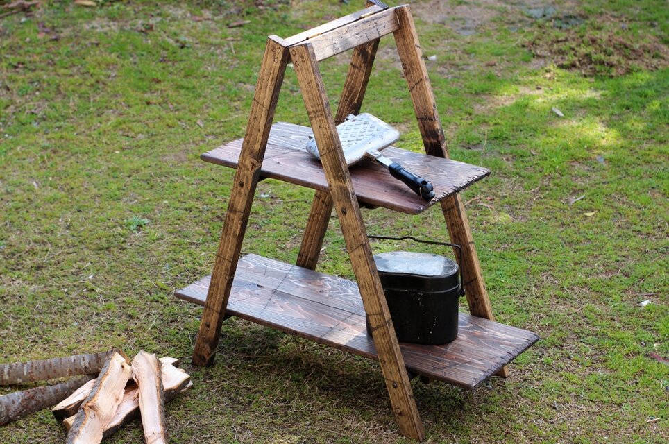 折りたたみ2段ラック アンティーク風 ダメージ エイジング キャンプ