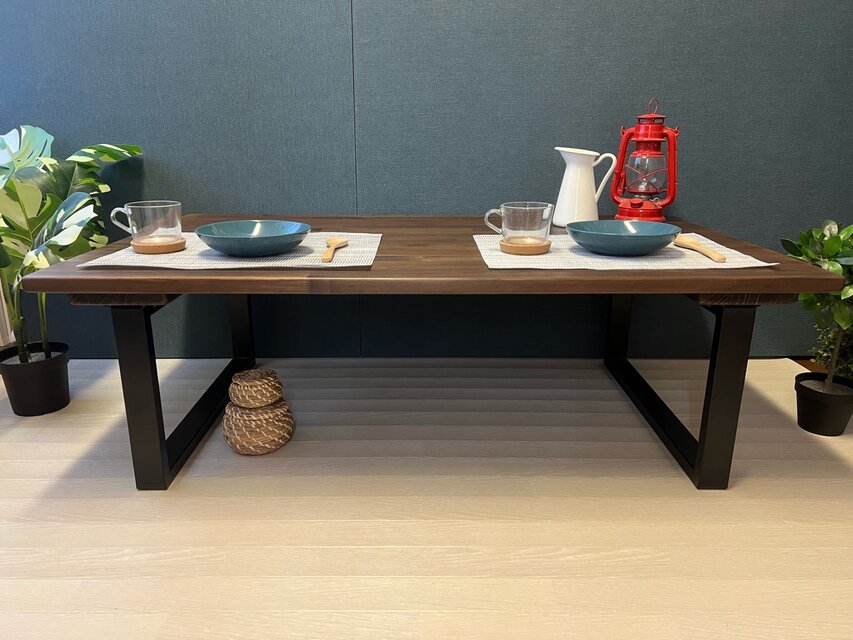 送料無料】 ローテーブル 長方形 120cm 70cm パイン こげ茶 アイアン