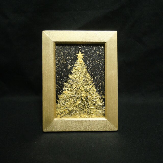 油絵 ミニ絵画【黄金クリスマスツリー】 | iichi 日々の暮らしを